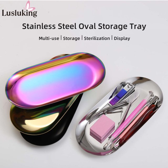 Premium Stainless Steel Manicure Sanitization Tray Multi-Use Nail Care Storage Jewelry Cosmetic Organizer Nail Disinfection Tray