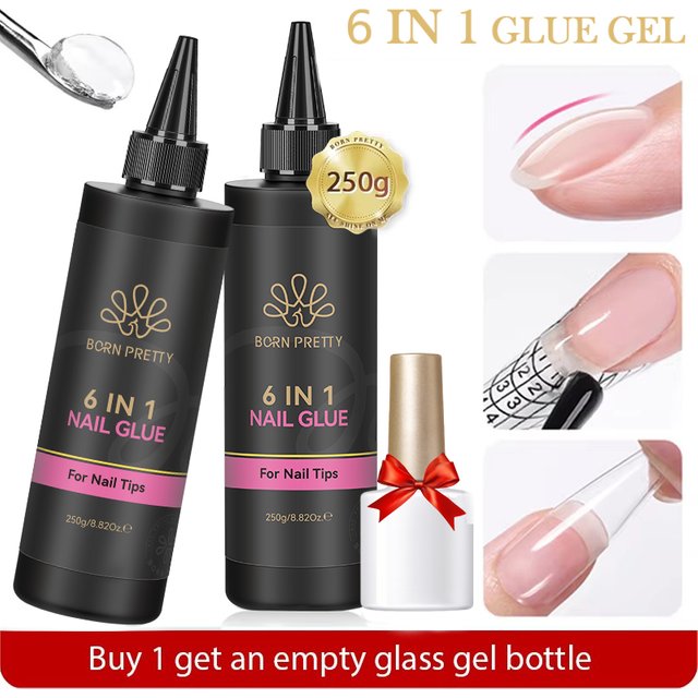 BORN PRETTY 250g 6 in 1 Gel Nail Polish Multi Functional Nail Tips Glue Reinforcement Nails Super Base Top Coat Extension Nail