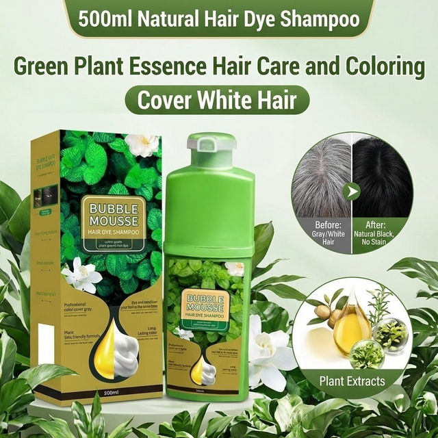 500ml Plant-Based Bubble Hair Dye for Grey Hair Color Gentle Long Lasting Lazy Hair Foam Shampoo for women, Men Salon Home Use