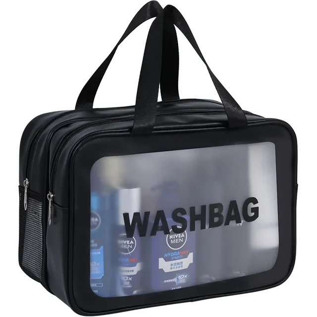 2-in-1 Dry-Wet Transparent PU Cosmetic Bag - Waterproof Travel Organizer for Swimming Fitness & Toiletries Cosmetics Storage