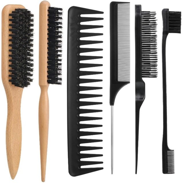 Professional Boar Bristle Hair Brush Set with Wood Handle - Anti-Frizz & Static Control - Scalp Massage Brush for All Hair Types