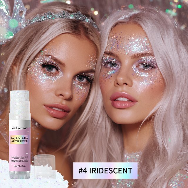 Shiny Glitter Gel Stick Highlighter, Sparkling Sequins Pearl White Pink Eyeshadow, Face Body Brighten Makeup for Stage & Daily L