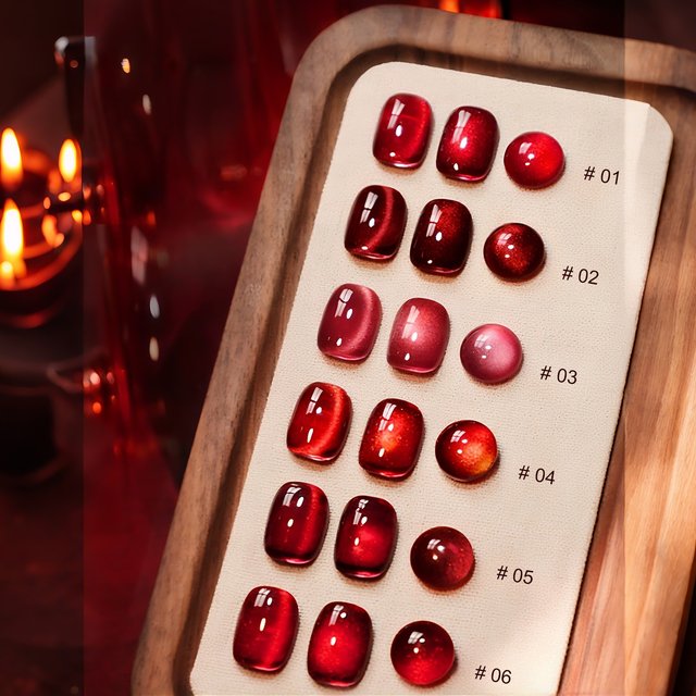 MIANEL 12ML Winter Red Nails Red Series Cat Eye Gel Nail Polish 2026 New Flash Cherry Wine Red Glass Beads Nails 1-6pcs