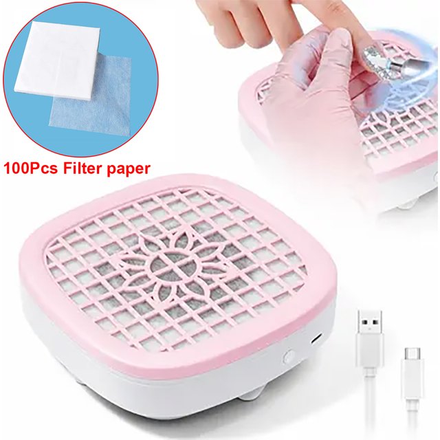 New USB Nail Dust Collector with Strong Suction for Nail Polishing and Dust Collection - Desktop Nail Dust Collector - Portable and Easy to Carry - Gift for Nail Beginners - Comes with 100Pcs Filter