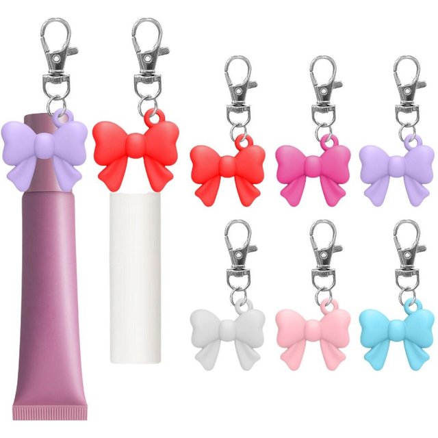 Creative Silicone Lip Balm Holder Bowknot with Keyring Lipgloss Sleeve Portable Flexible Lip Balm Cover for Summer Fridays
