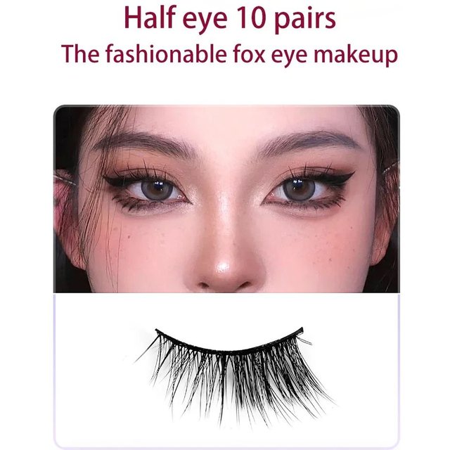 Goodobe Half Eye 10 Pairs Natural Fox Eye Makeup False Eyelashes Sweet Cool Style Wispy Suitable for Light Makeup