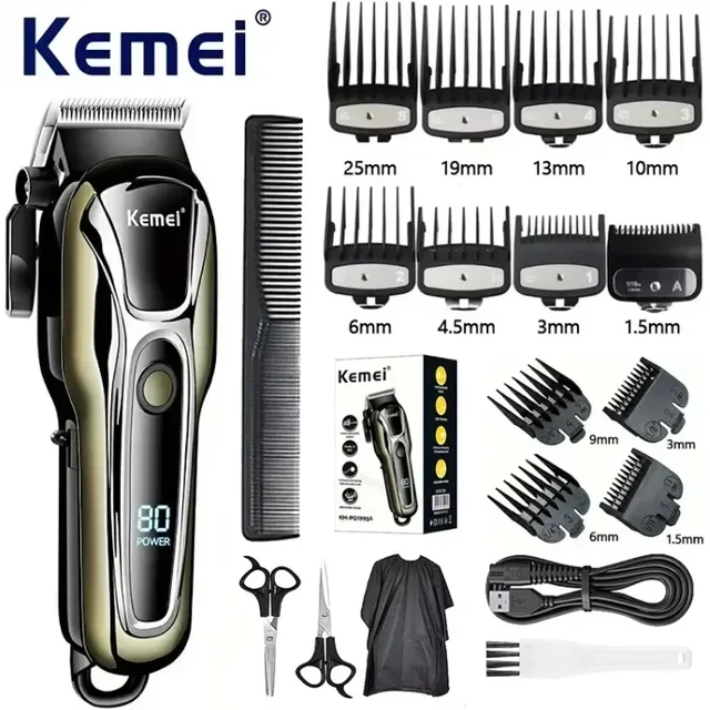 Kemei PG1990A Rechargeable Hair Clipper or Limit Combs Professional Cordless Men Hair Trimmer Men's Hair Cutting Machine Barber