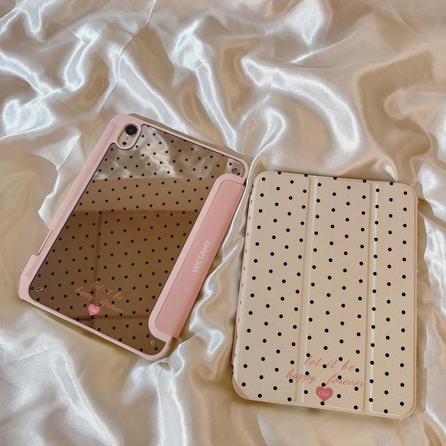Korean Ins Wave Dots Smiling Case For iPad Pro 11 13in 2025 iPad Pro 12.9in Air7 10th 11th M4 M5 MINI 3Fold Makeup Mirror Cover
