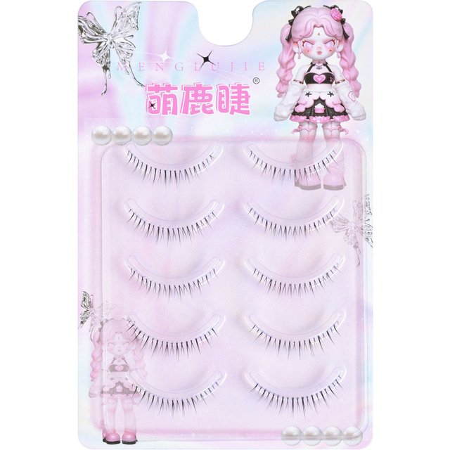 5 Pairs Korean Style Comic Lower False Eyelashes Full Strip Natural Looking Lower Eyelash Extension With Glue For Daily Makeup