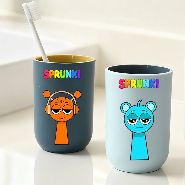 Sprunkis Toothbrush Cups Cartoon Pinki Oren Plastic Mouthwash Cup Game Kawaii Bathroom Tooth Water Cups Boys Girls Birthday Gift