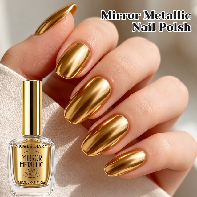 NICOLE DIARY 15ml Metallic Gold Nail Polish Mirror Chrome Silver Red Metal Nails Art Polish DIY No Baking Natural Dry Manicure