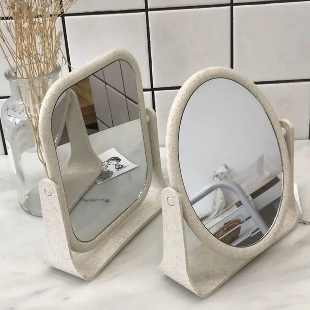 Foldable Desktop Makeup Mirror - 360 Degree Rotating Double Sided Princess Mirror, Portable With Stand, Square Round Mirror