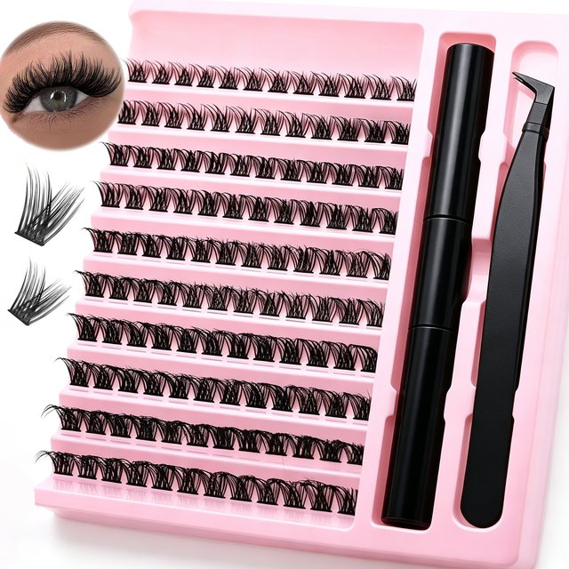 DIY Lash Cluster Extension Kit D Curl Fluffy False Eyelashes With Bond And Seal Glue Tweezers For Daily Party Eye Makeup