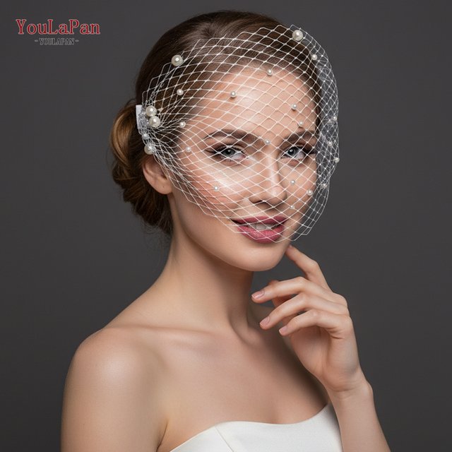 TOPQUEEN VA05 Bridal Birdcage Veils Wedding Beaded Blusher Veil Brides Bachelorette Party Accessories Mini Face Veil Headpiece