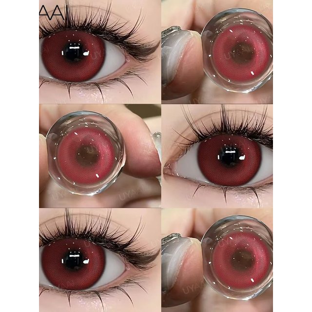UYAAI 1 Pair Cosplay Red Color Contact Lenses Halloween Scary Big Eyes Lens Crazy Red Eye Makeup Lenses For Cosplay Party