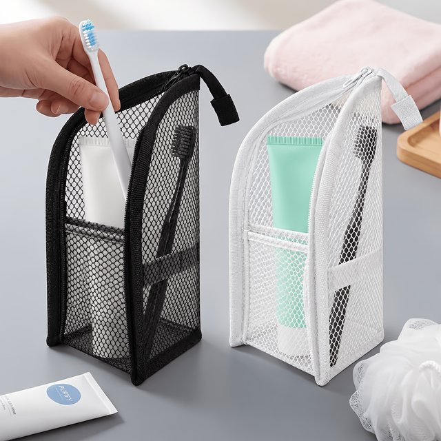 Portable Mesh Toiletry Bag, Small Travel Toothbrush Storage Case, Multifunctional Makeup Brush Storage Bag, Cosmetic Travel Storage Bag