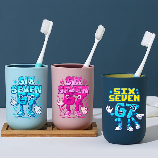 Steal A Brainrot 67 Fashion Toothbrush Cup for men Women Six Seven Cartoon Mouthwash Cups Couple Travel Portable Tooth Glass