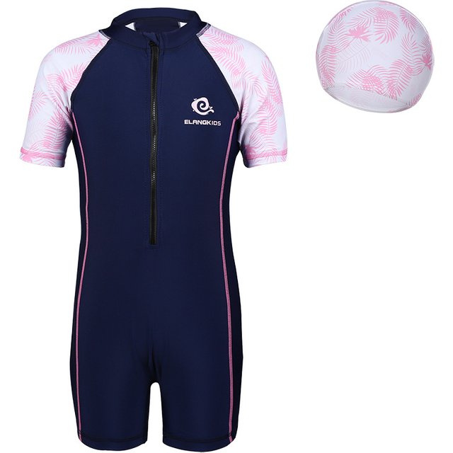 Plus Size Swimwear Girl Zipper One Piece Suit Children Sunscreen Quick Drying Short Sleeve Swimsuit Kid Beachwear Bathing Suit