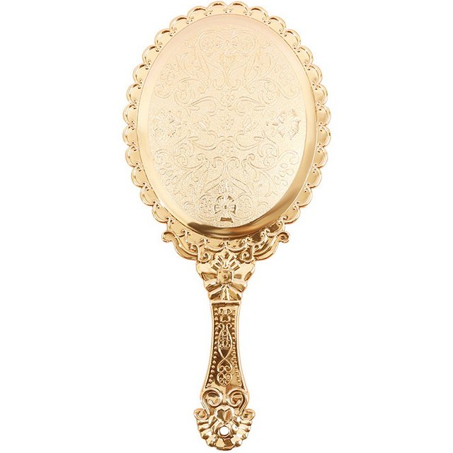 Rose Gold Portable Vintage Makeup Mirror Hand Hold Oval Round Mirror Noble Restore Ancient Ways Court Mirror Beauty Tool