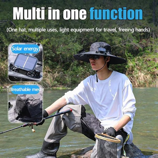 For Outdoor Camping Fishing Hiking Sunscreen Fisherman Hat Solar Fan Cap Portable Solar Charging Cap with Fan Suitable(with box)