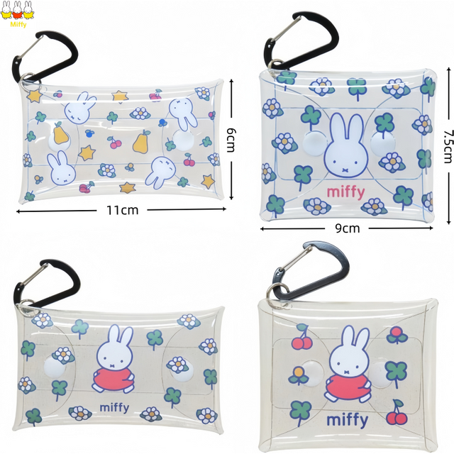 Kawaii Miffy Transparent PVC Storage Bag Cartoon Pattern Key Headphones Coin Purse Girl Portable Makeup Bag Gift