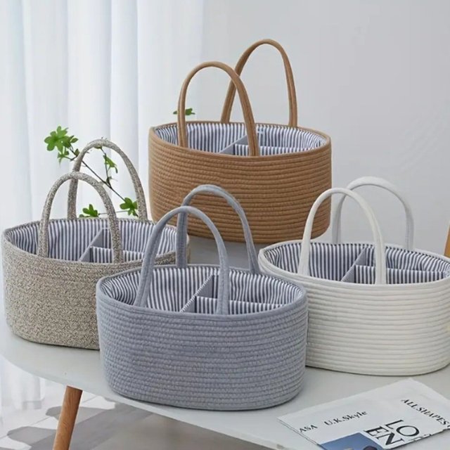 Durable Large Capacity Nappy Organiser Portable Cotton Rope Diaper Storage Bag Woven Detachable Cosmetics Storage for Newborn