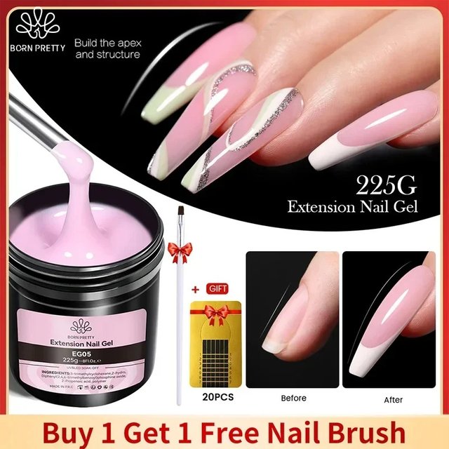 BORN PRETTY 225g Nail Extension Gel Jelly White Pink Clear Gel Nail Polish Quick Extending UV Nail Hard Gels Soak Off Gel Varnis