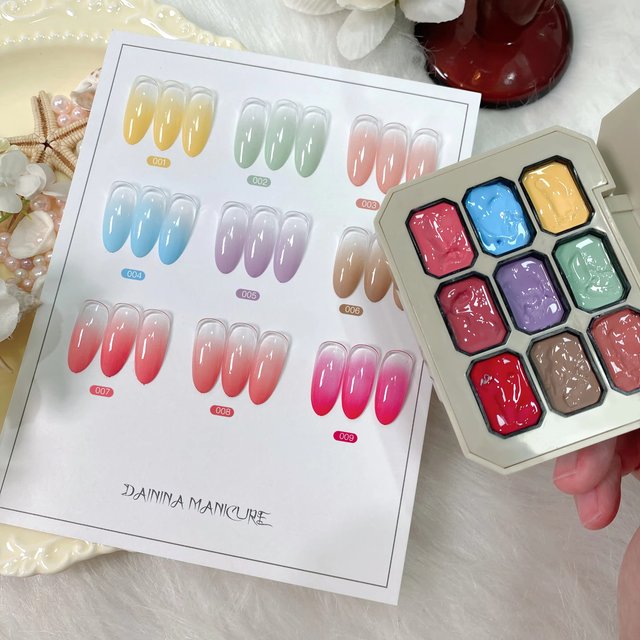 1pc Solid Color Nail Polish Gel 9-Grid Color Painting Gel High Saturation Thick Gradient Patting Gel Nail Art Creation