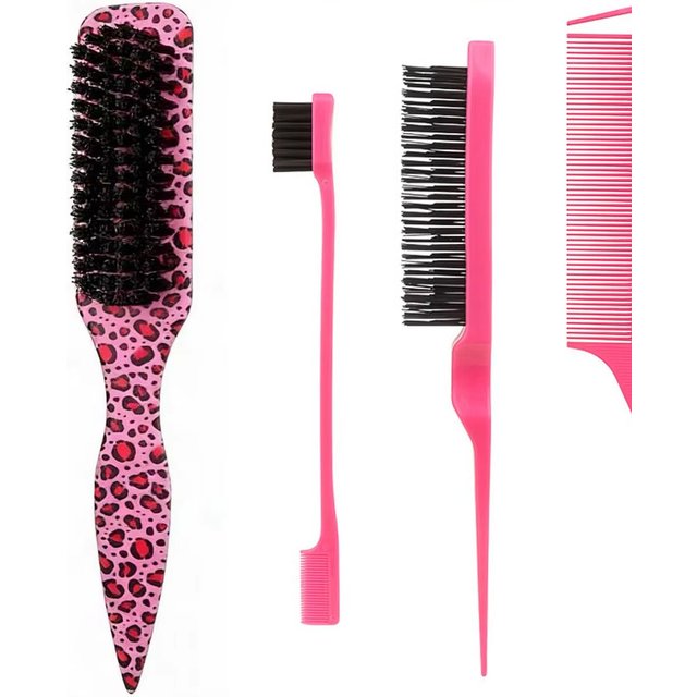 4pcs Bristle Slick Back Hair Brush for Sleek Ponytail Bun & Smoothing Baby Hairs, Flyaways, Edge Control - Backcombing & Teasing