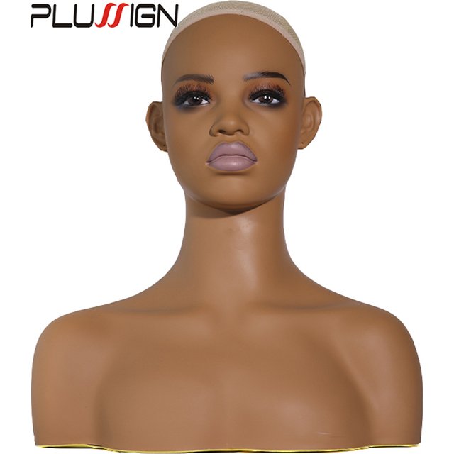 Realistic Makeup Mannequin Head With Shoulders Female Manikin Head Bust For Wig Display/Hat/Jewelry African Wigs Display Head