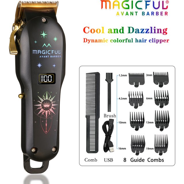 Men's Electric Hair Clipper RGB Colorful Lights LED Professional Rechargeable Barber Trimmer Gift for Dad Husband Boyfriend