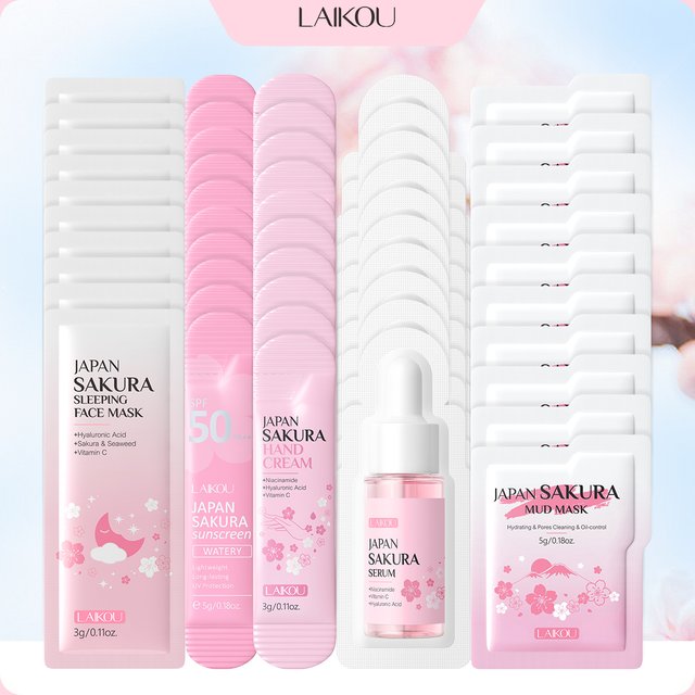 LAIKOU Japanese Sakura Skin Care Set - Hydrating Nourishing Moisturizing Soften Rough Skin for Radiant Complexion