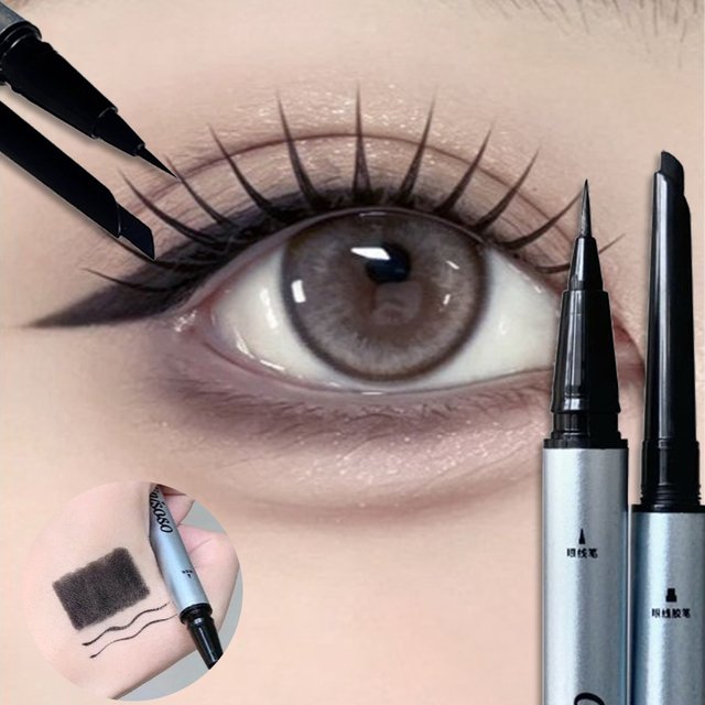 Crayon Gel Eyeliner Liquide 2-en-1 Imperméable Séchage Rapide Noir Mat Marron Anti-Transpiration Longue Durée Effet Silkworm Maquillage des Yeux