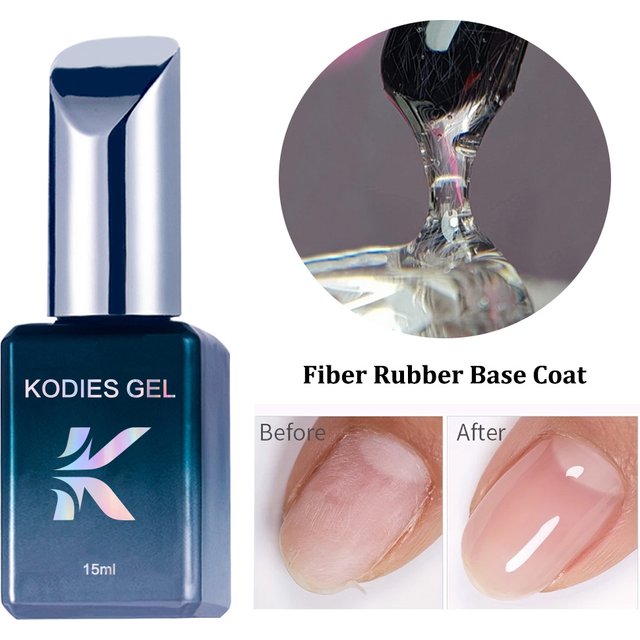 KODIES GEL Fiber Rubber Base Gel Nail Polish Clear UV/LED Quick Builder Construction Gel Fiberglass Nail Art Base Coat Manicure