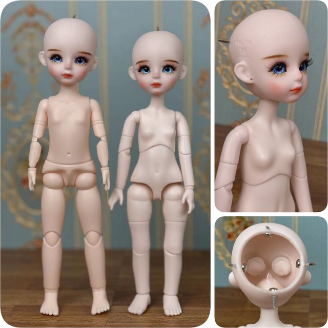 New Cute 30cm Doll Head 1/6 BJD Doll DIY Practice Makeup Whole Doll Toy Gift for Children and Girls (Open Head Can Change Eyes)