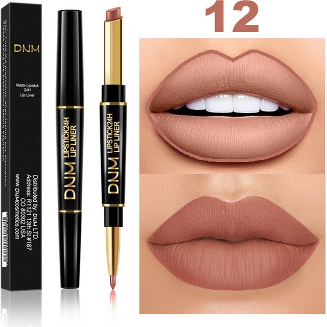 DNM Double Head Matte Lipstick Pencil Lip Liner Long Lasting Waterproof Charming Nude Red Brown Lipliner Pencil 2 In 1 Lipstick