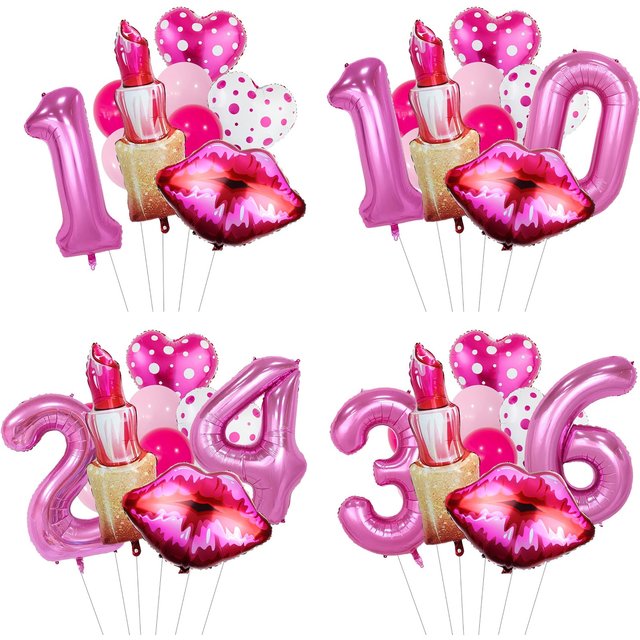 Lipstick Number Polka Dot Heart Aluminum Film Balloon 32inch Rose Red Number Suitable for Birthday Party Anniversary Decoration