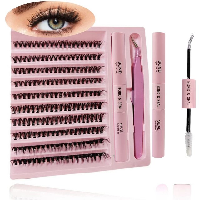 DIY Lashes Extension Kit Lash Bond and Seal Remover Eyelashes 200 PCS Clusters Makeup Tools for Gluing Lashes Gluing Glue