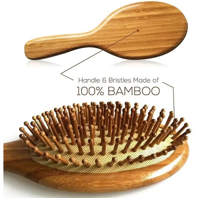 Natural Bamboo Air Cushion Hair Brush, Anti-Static Scalp Massage Detangle Comb