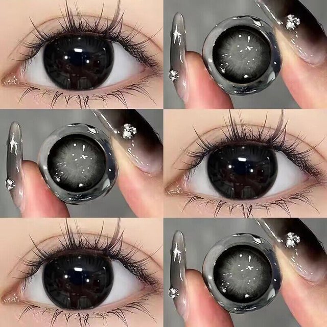 VISUASHOW 1 Pair Natural Black Colored Contacts 14.2mm Half Year Soft Cosmetic Lens Daily Eye Beauty Makeup Big Eyes Cos Lens