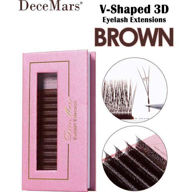 DeceMars V-shaped 3D Brown Eyelash Extensions 12 Rows/Tray for Makeup