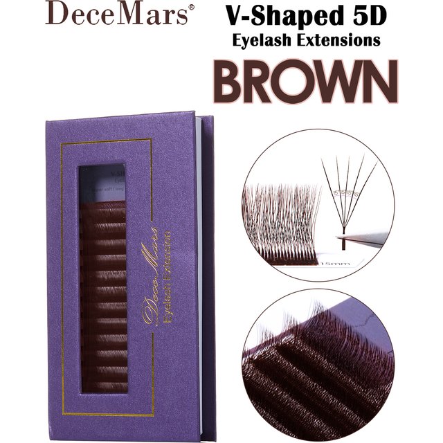 DeceMars V-shaped 5D Brown Eyelash Extensions 12 Rows/Tray for Makeup