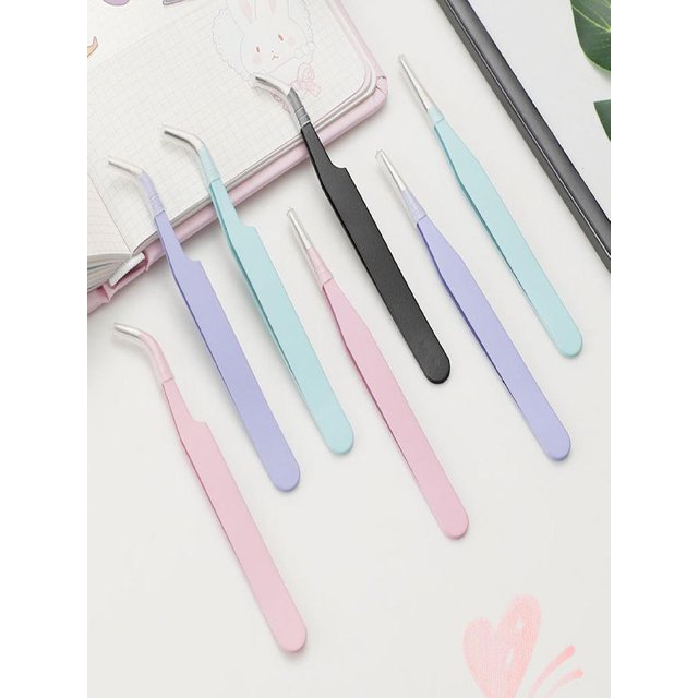 Curved Straight Tweezers Anti-rust Stainless Steel Tweezers Makeup Accessory For Girls Journal Sticker False Eyelash Tweezers
