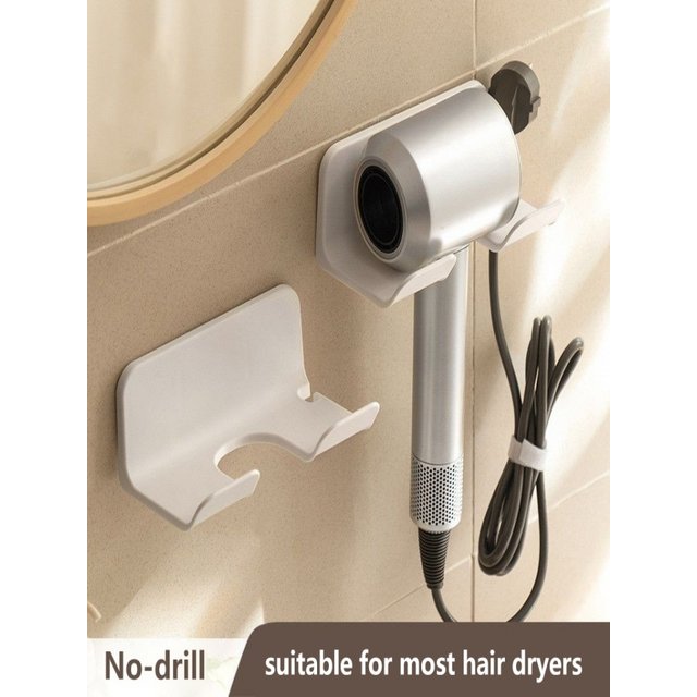 Hair Dryer Stand Holder Wall Mounted, ABS Punch Free Blow Dryer Holder Rack, Organizer For Hair Dryer, White ,Black