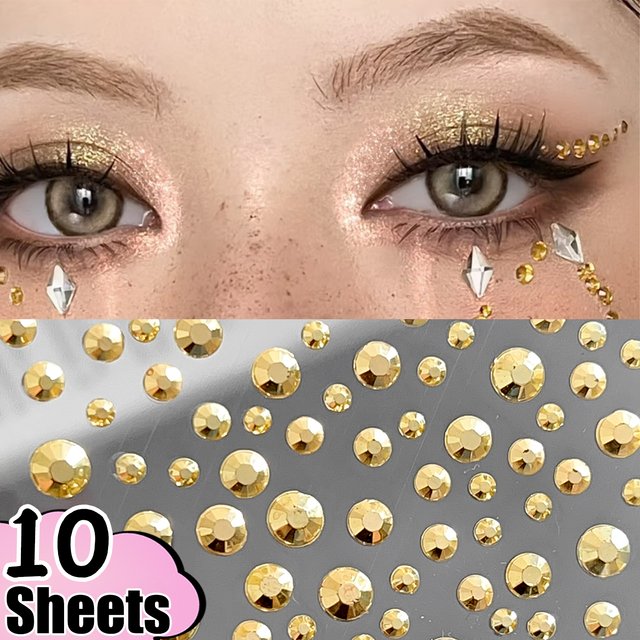 Y2K Diamond Face Jewels Golden Body Glitter Stickers for Makeup Festival Party Wedding DIY Self Adhesive Rhinestone Stickers