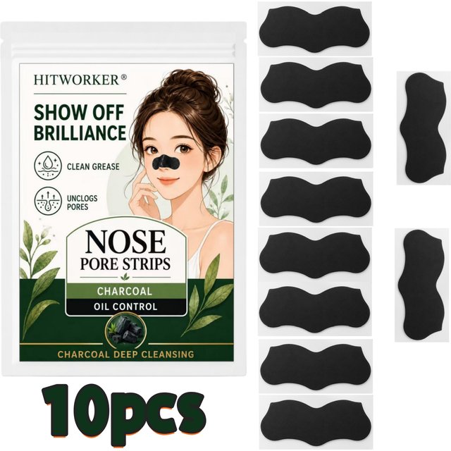 10pcs Charcoal Nose Strips, Nose Pore Care Patches, Invisible Facial Care Stickers, Comfortable Adhesive Design, Daily Skin Care