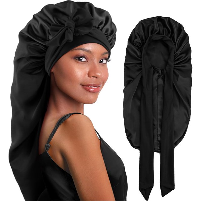 Nouveau Bonnet Long élastique en Satin soyeux, Bonnet de sommeil pour femmes, Bonnets de soins capillaires avec bandeau extensible, Bonnet de sommeil pour tresses, cheveux bouclés