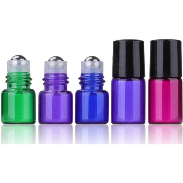 Flacon roll-on en verre pour huiles essentielles et parfums, 1/2/3 ml, couleurs assorties, rechargeable, format voyage mini