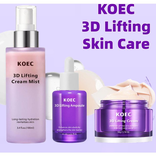 KOEC 3D Lifting Skincare Kit - Face Neck Lifting Cream Ampoule Essence Cream Mist Deep Hydration Firming Anti-Aging for women