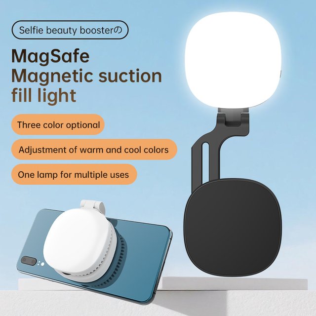 Magnetic Phone Selfie Light with Mirror, Rechargeable LED Ring Light, Black & White, Portable for Makeup,, Vlog & Video C